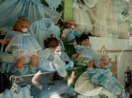 Sinister looking dolls in a shop in Cadiz