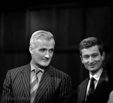 The defendants, Mr Tench and Mr Bannerman, played by Nicholas Deal and Robert Hilder at Ecocide mock trial at Supreme Court, London, 30-9-11