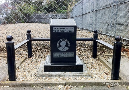 WW2 V2 rocket memorial in Staveley Road, Chiswick