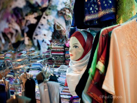 Fabric shop in Souk, Marrakech, Morocco