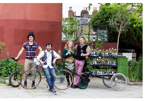 The Bicycle Beer Garden team - taking a break at The Edible Bus Stop. The Bicycle Beer Garden team - taking a break at The Edible Bus Stop.